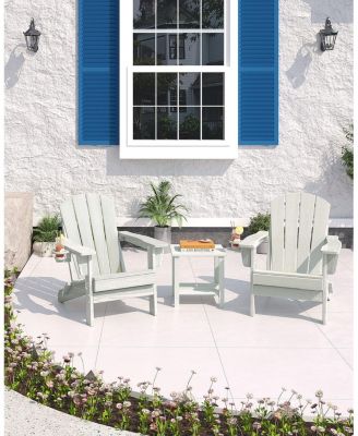 Folding Adirondack Chair Set of 2 with Side Table, All Weather Resistent Wooden Textured HDPE Outdoor Patio Chair with Cup Holder