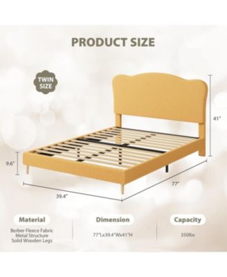 Bed Frame with Upholstered Headboard, Soft Low Profile Sturdy Platform Bed with Rounded Corners Design, Heavy Duty, Wooden Slats