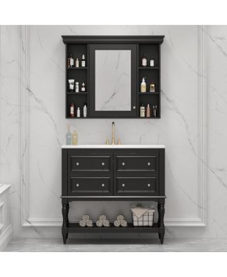 36'' Luxury Bathroom Vanity Set with Mirror Cabinet, Solid Wood & MDF, Large Storage Shelf for Modern Bathrooms