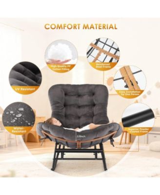 2PCS Papasan Rocking Chair with Foot Rest, Oversized Papasan Chair with Thick Removable Cushion and Metal Frame