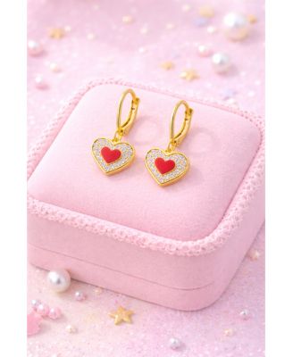 Girls 18K Yellow Gold Plated Heart Hypoallergenic Earrings with Sterling Silver Leverbacks