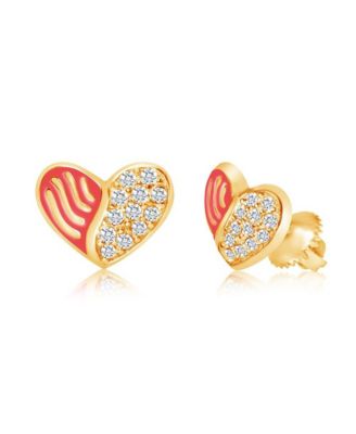 Girls 18K Plated Heart Earrings with Sterling Screwbacks
