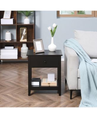 Nightsd Bedside Table End Table Organizer W/ Drawer Shelf