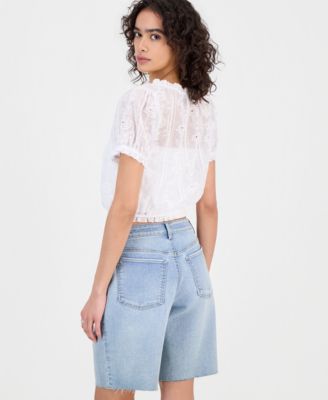Women's Cotton Embroidered Cropped Blouse