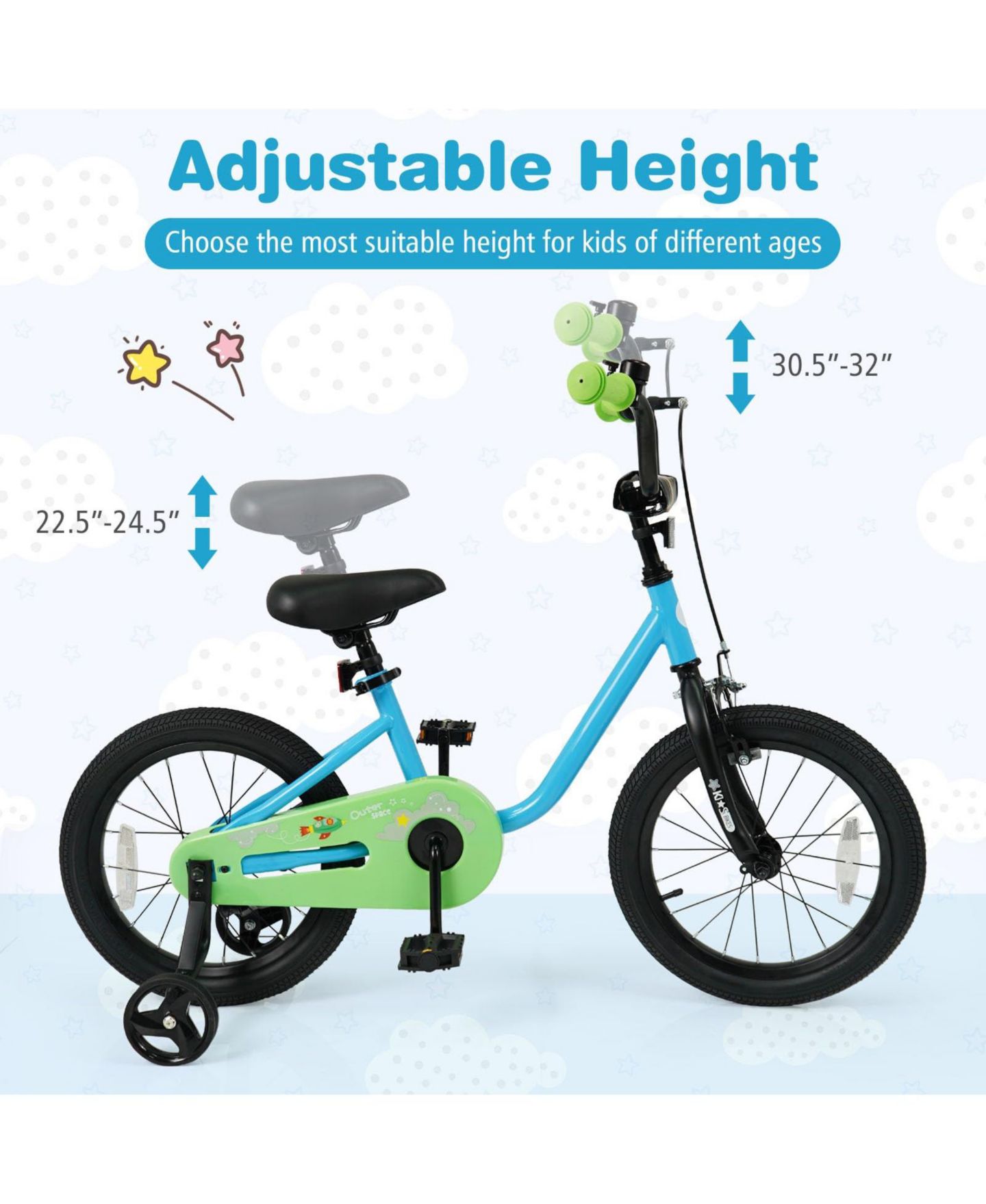 Детская игрушка Mecale 12" Adjustable Bicycle with Detachable Training Wheels, 3–7 лет, цвет: Синий — фото 3