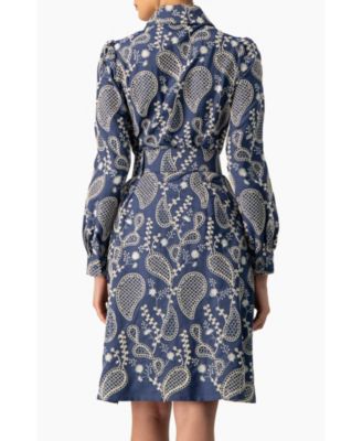 Women's Long Sleeve A-Line Dress with Floral Embroidery