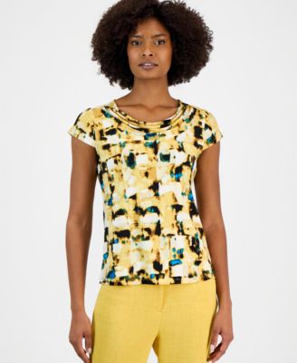 Women's Printed Short-Sleeve Cowlneck Top