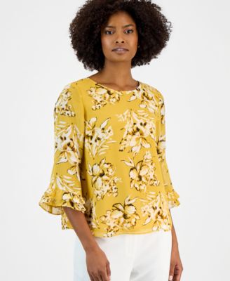 Women's Ruffled-Cuff 3/4-Sleeve Top