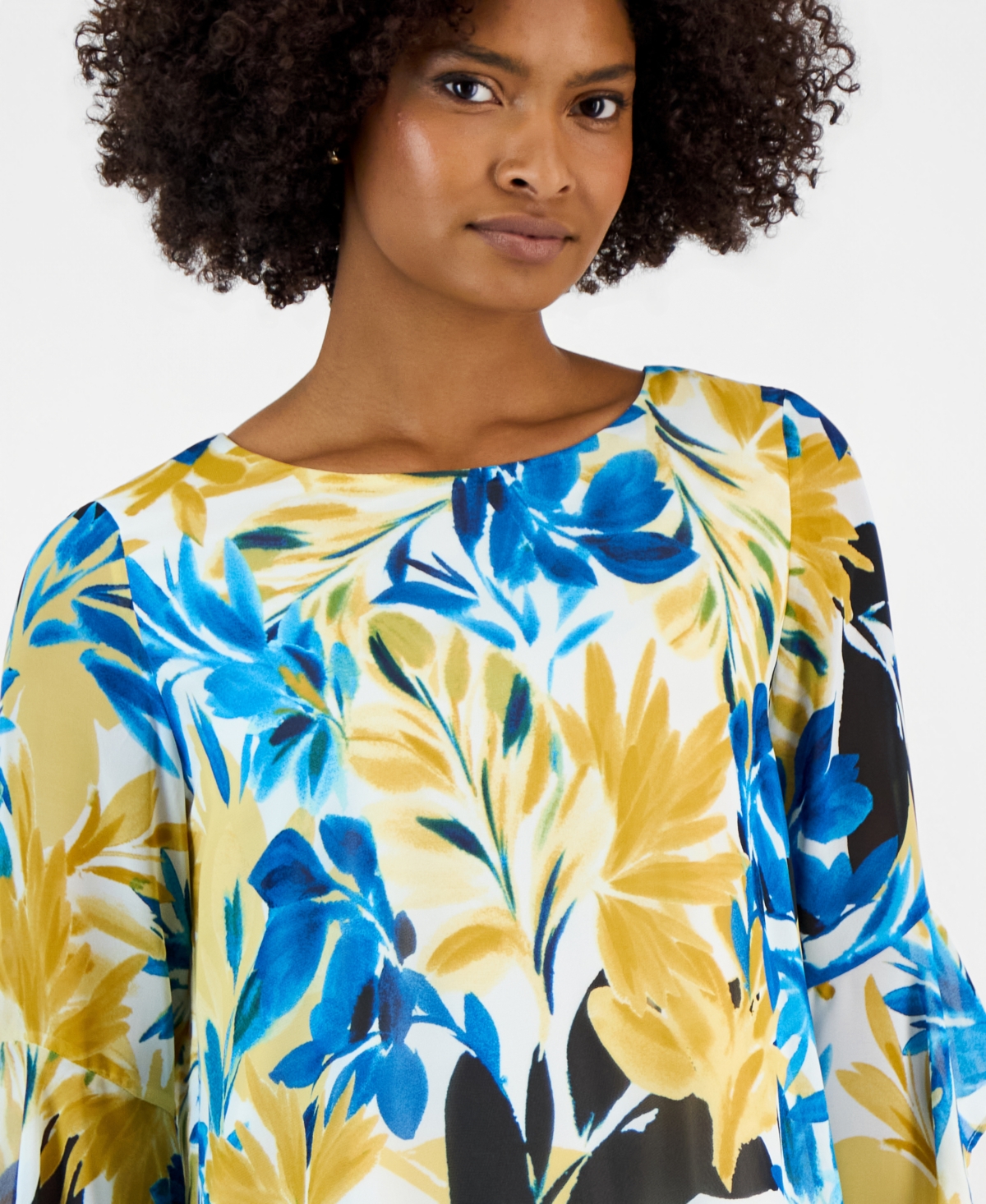 Kasper Women's Printed Ruffled-Sleeve Blouse
