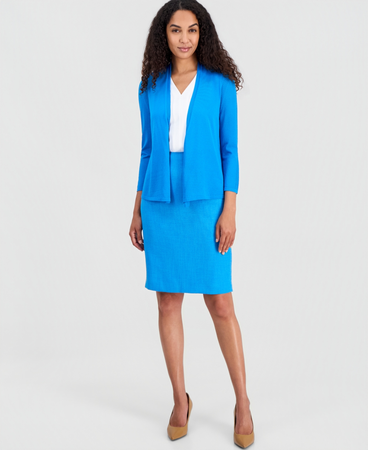 Kasper Women's Open-Front 3/4-Sleeve Cardigan