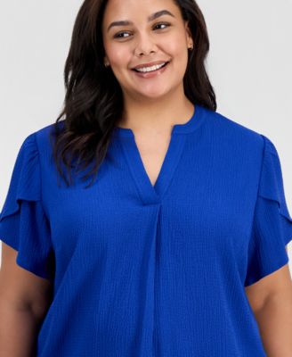 Women's Notched-Neck Tulip-Sleeve Top