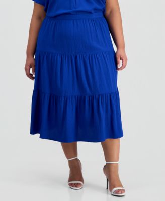 Plus Size Tiered Midi Skirt