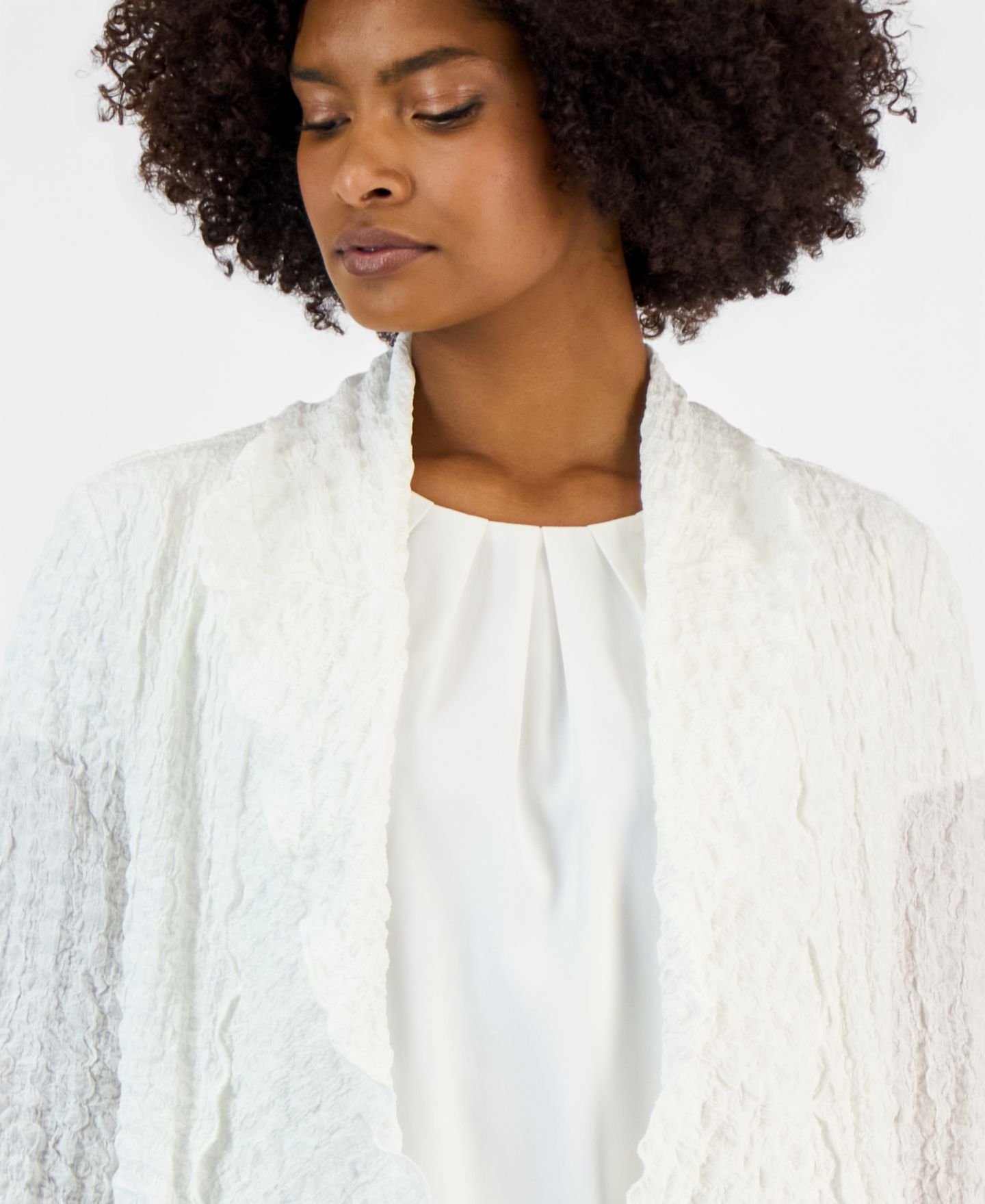 Женская куртка Kasper 3/4-Sleeve Crinkle Knit Open-Front, цвет: Ванильный ледяной — фото 8