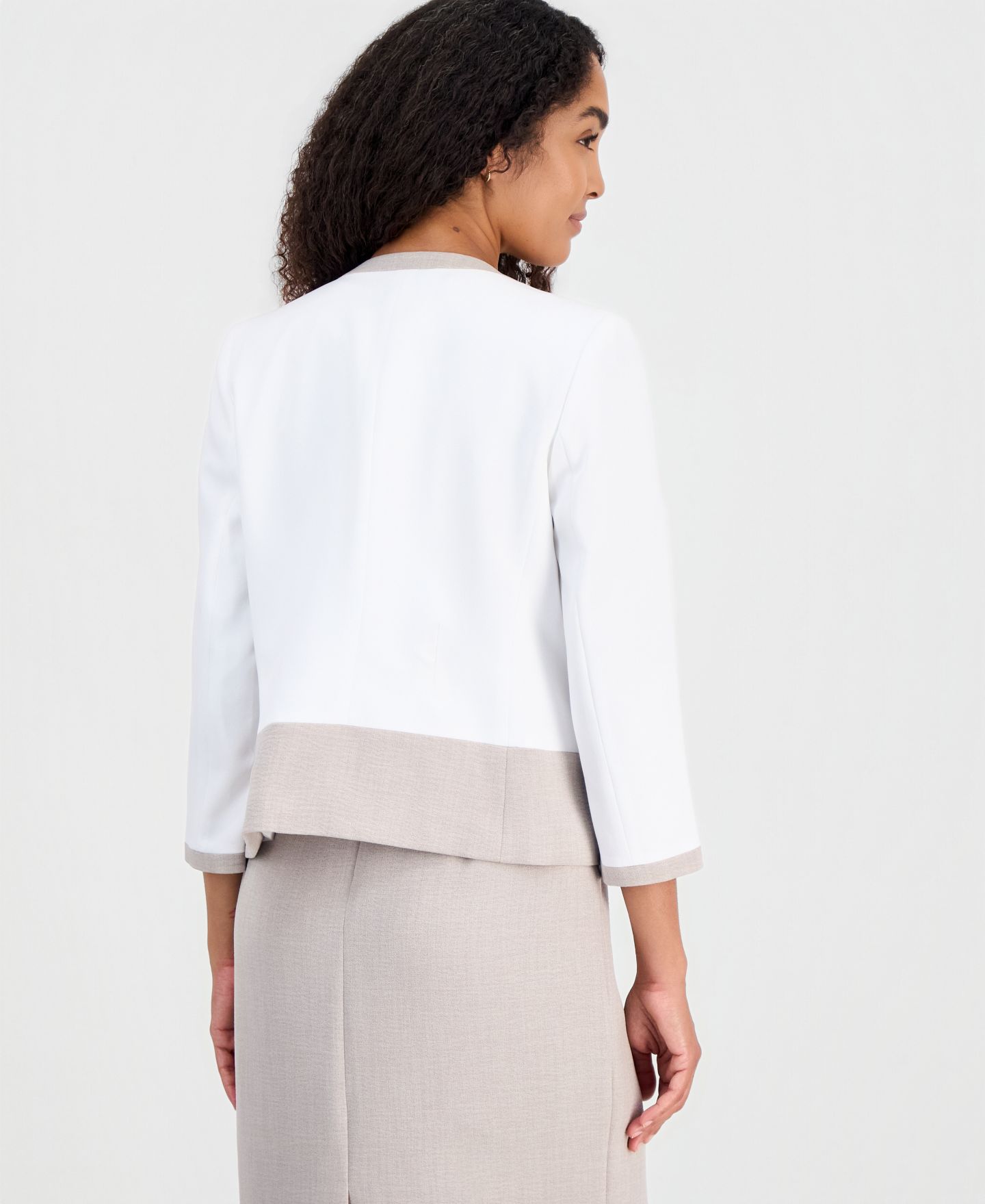 Женский пиджак Kasper 3/4-Sleeve Open-Front Color Block Blazer, Regular & Petite, цвет: Белый — фото 5