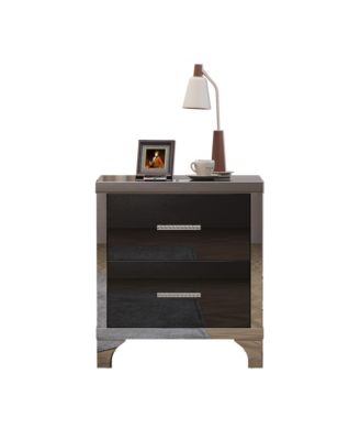 High Gloss Mirrored Nightstand, Modern Wood End Table with 2 Drawers and Metal Handle, Bedside End Table for Bedroom, Living Room
