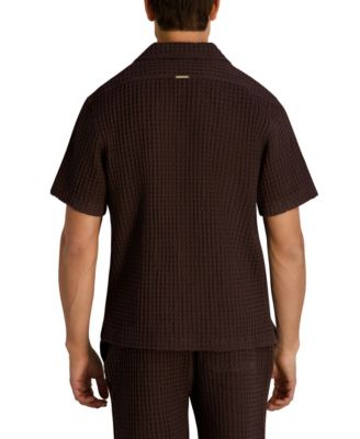 Men's Camp Collared Textured Short-Sleeve Woven Shirt