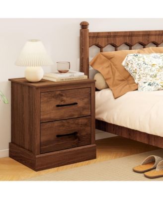 Set of 2 Drawer Nightstand Bedside Table Compact Sofa End Table Rustic Walnut