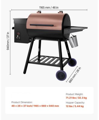 Wood Pellet Grill Smoker, 8-in-1 Outdoor BBQ, 456 Sq. In. Cooking Area, Digital Controller, Meat Probe, 500°F Max