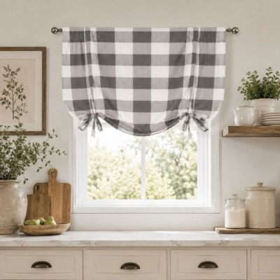 Country Farmhouse Large Buffalo Plaid Tie Up Window Curtain With Ties