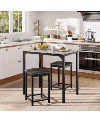3 PCS Counter Height Dining Set Faux Marble Table and 2 Chairs Kitchen Bar