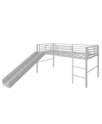 Metal Loft Bed with Slide, Guardrails, and Built-In Ladder