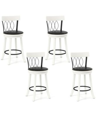 26'' Set of 4 Bar Stools w/ Footrest Rubber Wood Frame & Tufted Rivets