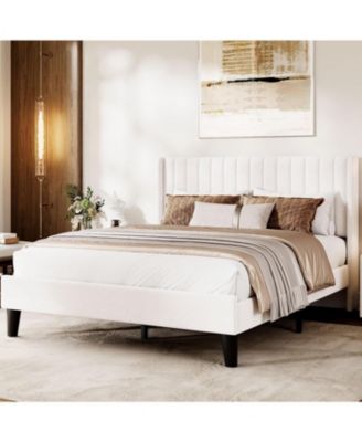 Velvet Bed Frame with Upholstered Headboard, Velvet Platform Bed Frame Wingback with Wood Slats, No Box Spring Needed, Easy Assembly