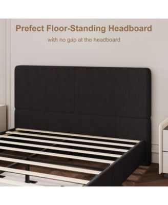 Upholstered Platform Bed Frame with 2 Storage Drawers, Faux Leather Low Profile Bed Base with Wood Slat Support, No Box Spring Needed