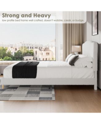 Bed Frame with Upholstered Headboard, Soft Low Profile Sturdy Platform Bed with Rounded Corners Design, Heavy Duty, Wooden Slats