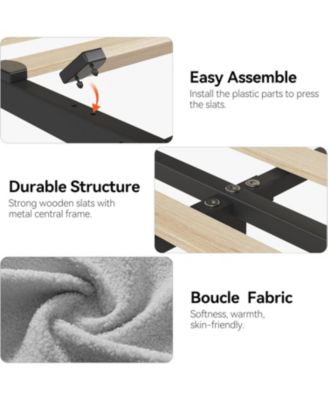 Bed Frame Storage Headboard 2 Drawers Boucle Upholstered Platform Bookcase Sturdy Noise-Free No Box Spring