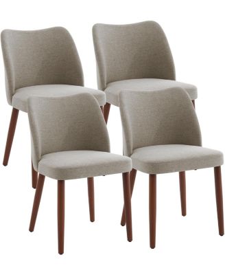 Modern Linen Dining Chairs Set of 6, Upholstered Chairs with Padded Seat and Wood Legs