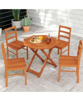 Outdoor Patio Folding Wood Dining Table for 4 with 2" Umbrella Hole for Garden