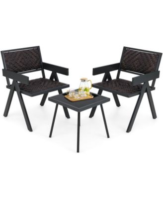 3 PCS Patio Wicker Chair Set, Rattan Furniture Set with Quick Dry Foam Padding