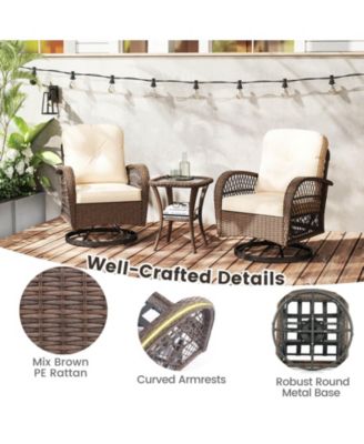 3 PCS Patio Swivel Rocker Set Gliding Bistro Furniture Set with Tempered Glass Table