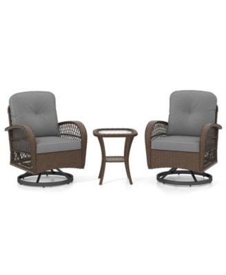 3 PCS Patio Swivel Rocker Set Gliding Bistro Furniture Set with Tempered Glass Table