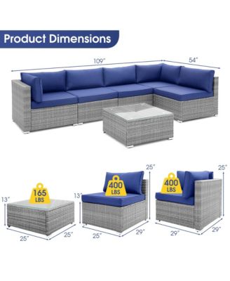 6 PCS Patio Conversation Sofa Set Outdoor Rattan Furniture Cushioned Seat