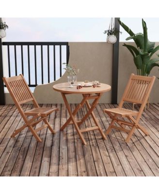3pcs Patio Outdoor  Indonesia Teak Wood Bistro Dining Set Folding Chair & Table Slatted