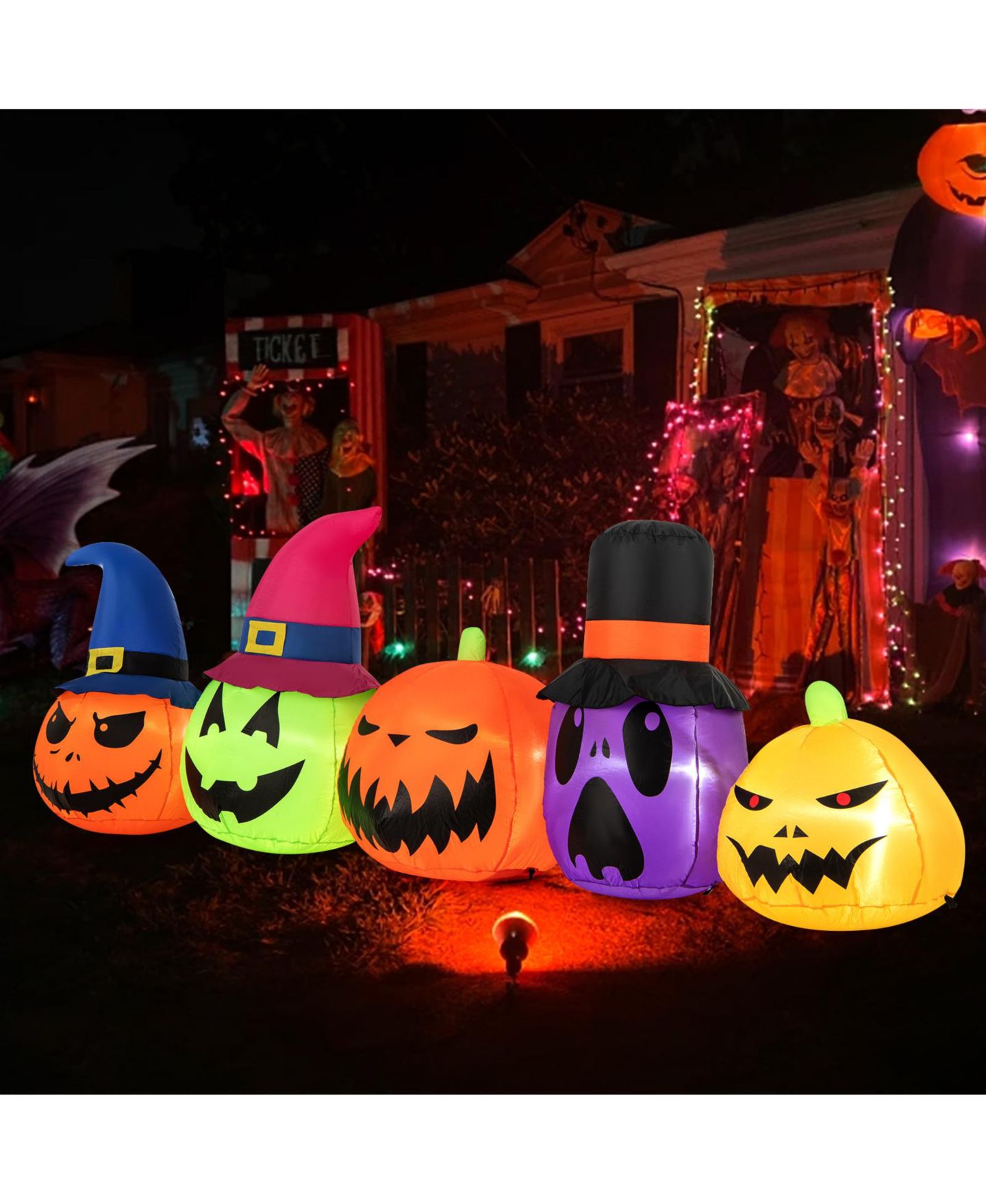 Детская игрушка Costway 9 FT Inflatable Pumpkin Patch Family Blow up Yard Halloween, цвет: Оранжевый — фото 4