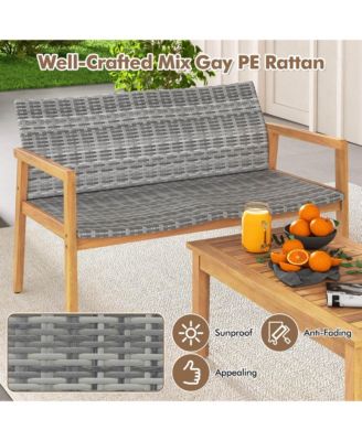 5 PCS Outdoor Furniture Set Rattan Chairs & Ottomans with Glass Topped Coffee Table