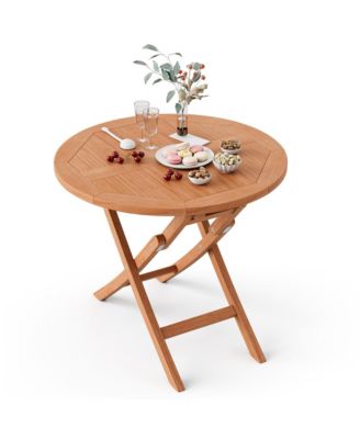31.5'' Patio Round Folding Dining Table Solid Indonesia Teak Wood Natural Outdoor Portable