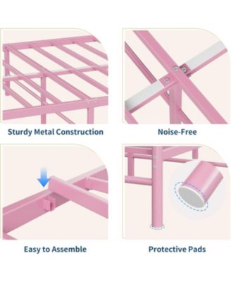 Full Bed Frame for Kids, Full Size Bed with Headboard and Footboard, Heart Shaped Platform Bed Frame, Heavy Metal Slat Support, Noiseless