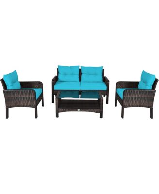 4PCS Patio Rattan Furniture Set Loveseat Sofa Coffee Table