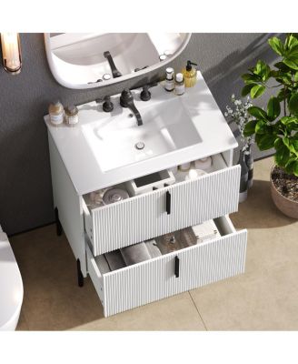 30" Bathroom Vanity with Sink, Modern Fluted MDF Cabinet, Full-Extension Soft Close Drawers for Small Spaces