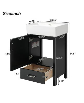 20" Modern Bathroom Vanity with Ceramic Sink, Solid Wood Frame & Drawer for Small Spaces