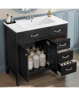 36"  Bathroom Vanity with Ceramic Sink, Solid Wood Frame, Storage Cabinet & Drawers for Modern Home