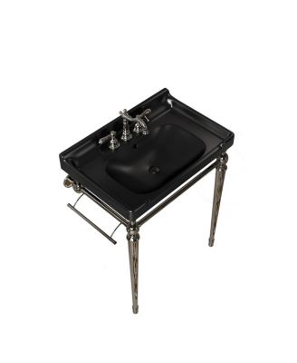 Bathroom Console Sink with Ceramic Vanity, Wall Mounted Basin & Stainless Steel Legs, Towel Bar Included