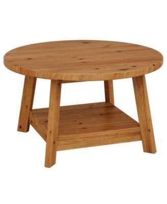 Solid Wood Round Coffee Table for Living Room, 31.5” Farmhouse Wooden 2-Tier Circle Center Cocktail Accent Table
