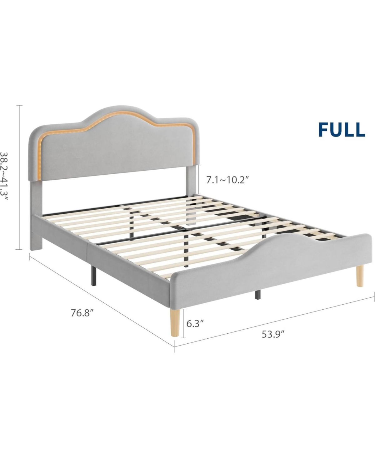 gaomon Upholstered Princess Platform Bed Frame with Rgb Led Lights, Adjustable Velvet Headboard, Wooden Slat Support
