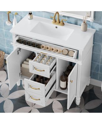 36" Bathroom Vanity with Ceramic Sink, Flip-Out Drawer, Soft Close Doors & Storage Drawers for Modern Bathrooms