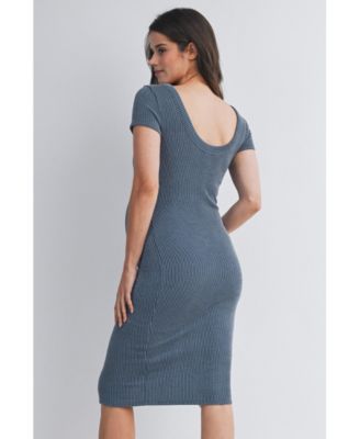 Women's Maternity Bodycon Ribbed Knit Short Sleeve Midi Dress